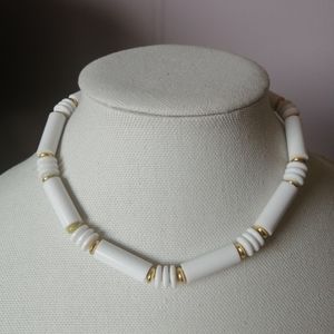 Vintage Necklace White Plastic Goldtone Spacers Choker West Germany